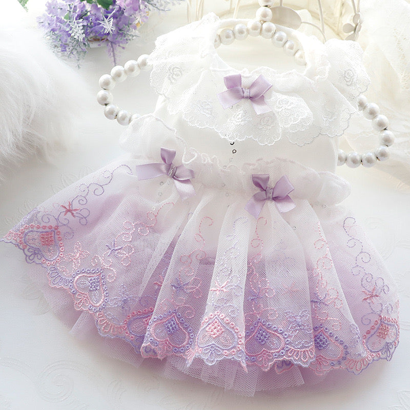 Spring Lace Embroidered Pet Dress - Purple