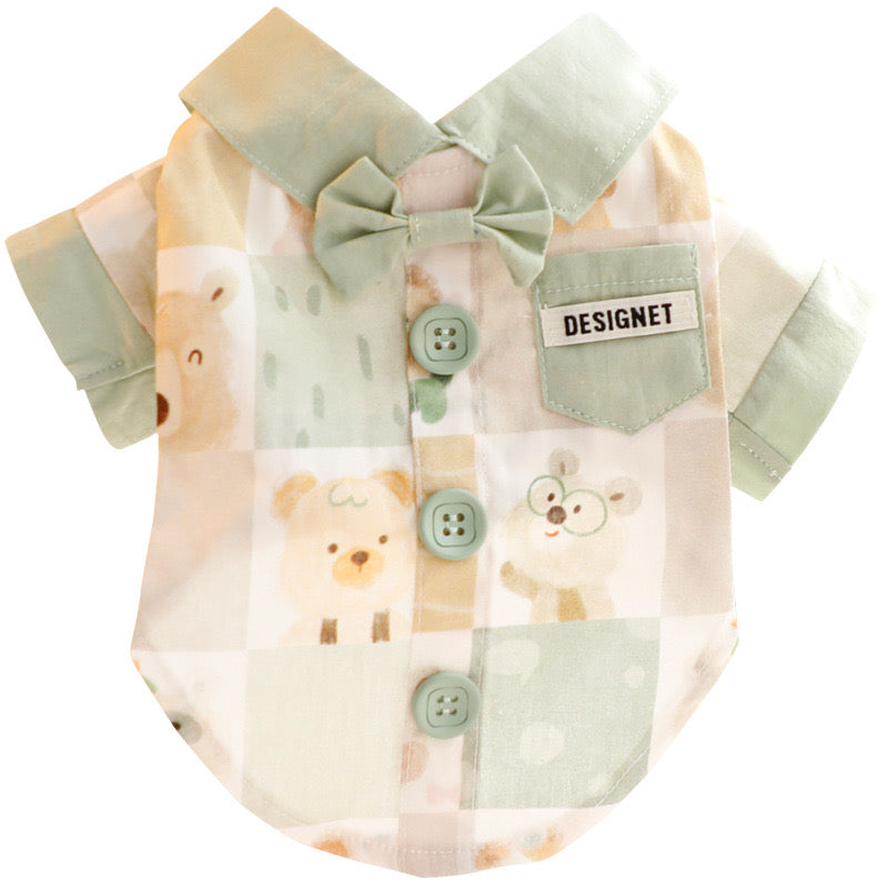 Plaid Bowtie Pet Shirt - Blue