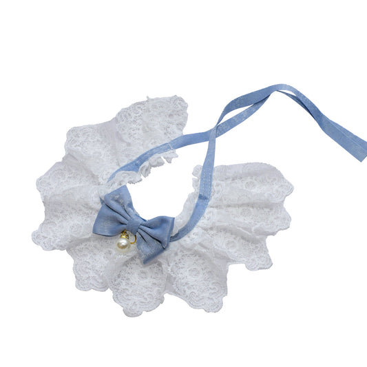 Lace Whisker Bowtie Pet Bandana - Blue