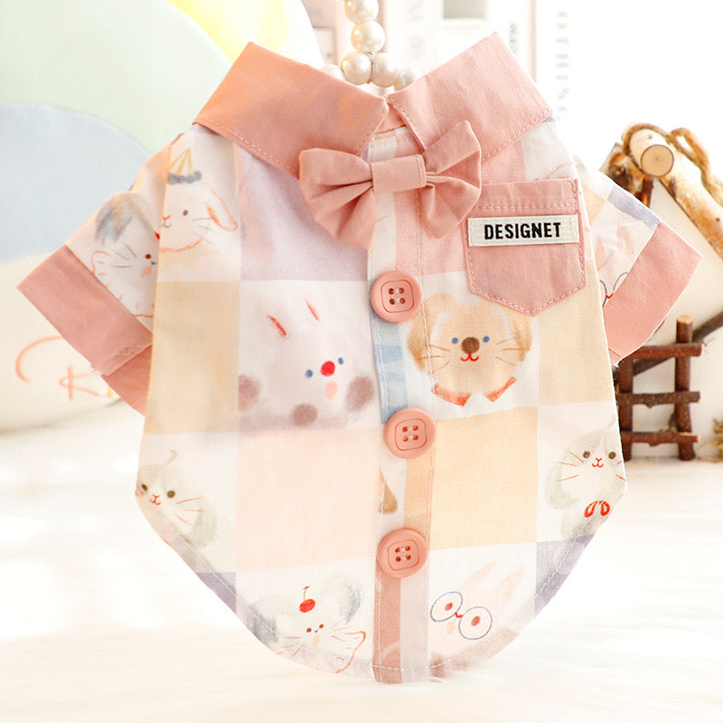 Plaid Bowtie Pet Shirt - Pink