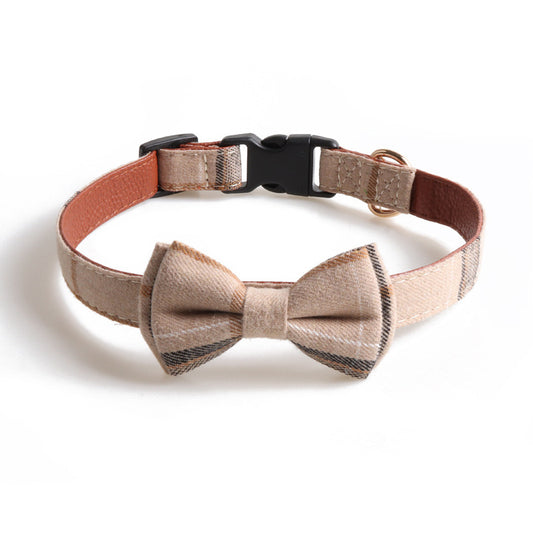 Plaid Bowtie Pet Collar - Khaki