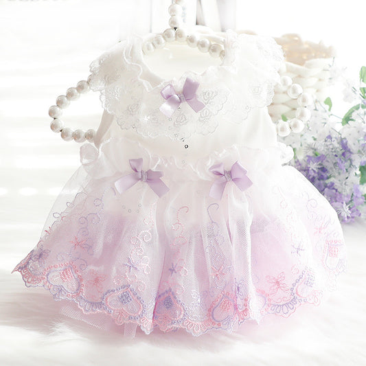 Spring Lace Embroidered Pet Dress - Purple