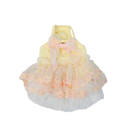 Spring Lace Embroidered Pet Dress - Peach